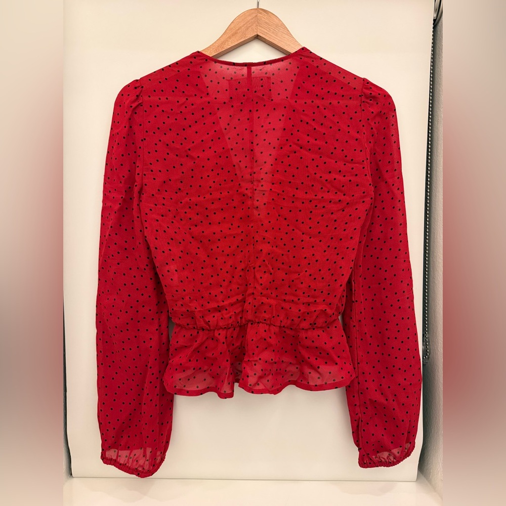 Reformation Red Polka Dotted Nikki Blouse - Picture 2 of 5